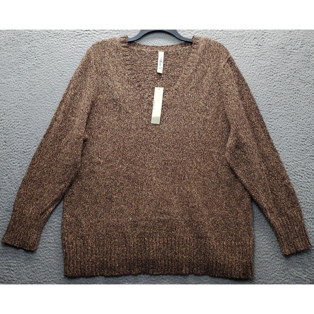 Vintage L.A. BLUES Sweater Womens 26/28W Brown Knit Long Sleeve V-Neck Pullover